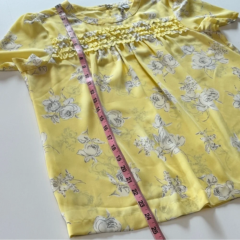 Elle Yellow Floral Smocked Blouse | Ruffle Detail | Spring Top | Size L - Picture 10 of 11